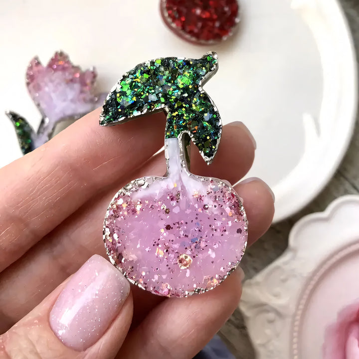 Crystal Cherry Brooch Silicone Mold, 5x3x0.5 cm
