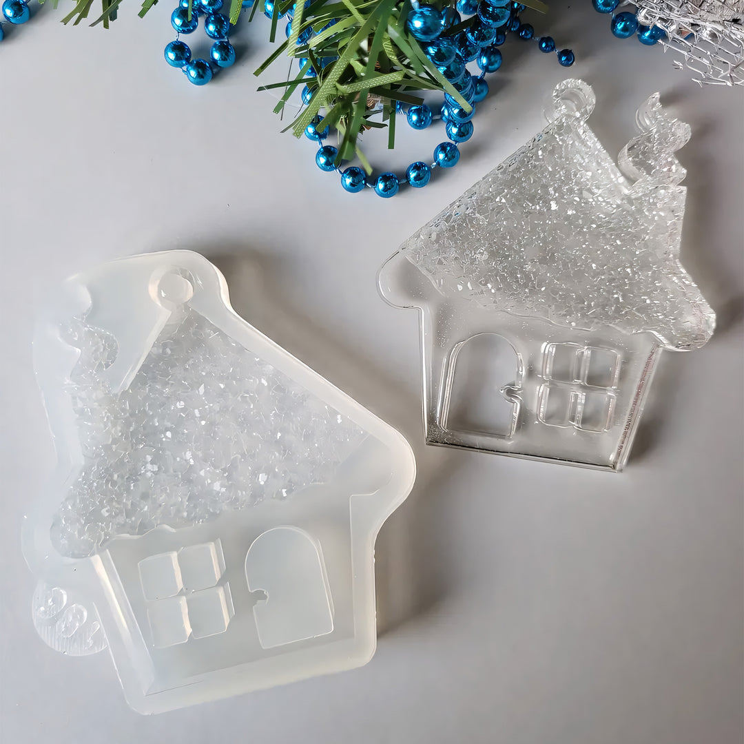 Semi-Crystal Christmas Cottage Ornament Silicone Mold, 8.5x7.5x0.5 cm