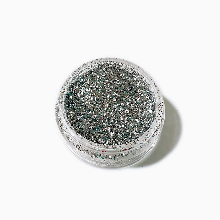 Polyester Glitter Silver 0.5mm 5g jar with ultra-fine color-shifting sparkle for resin crafts and DIY projects
