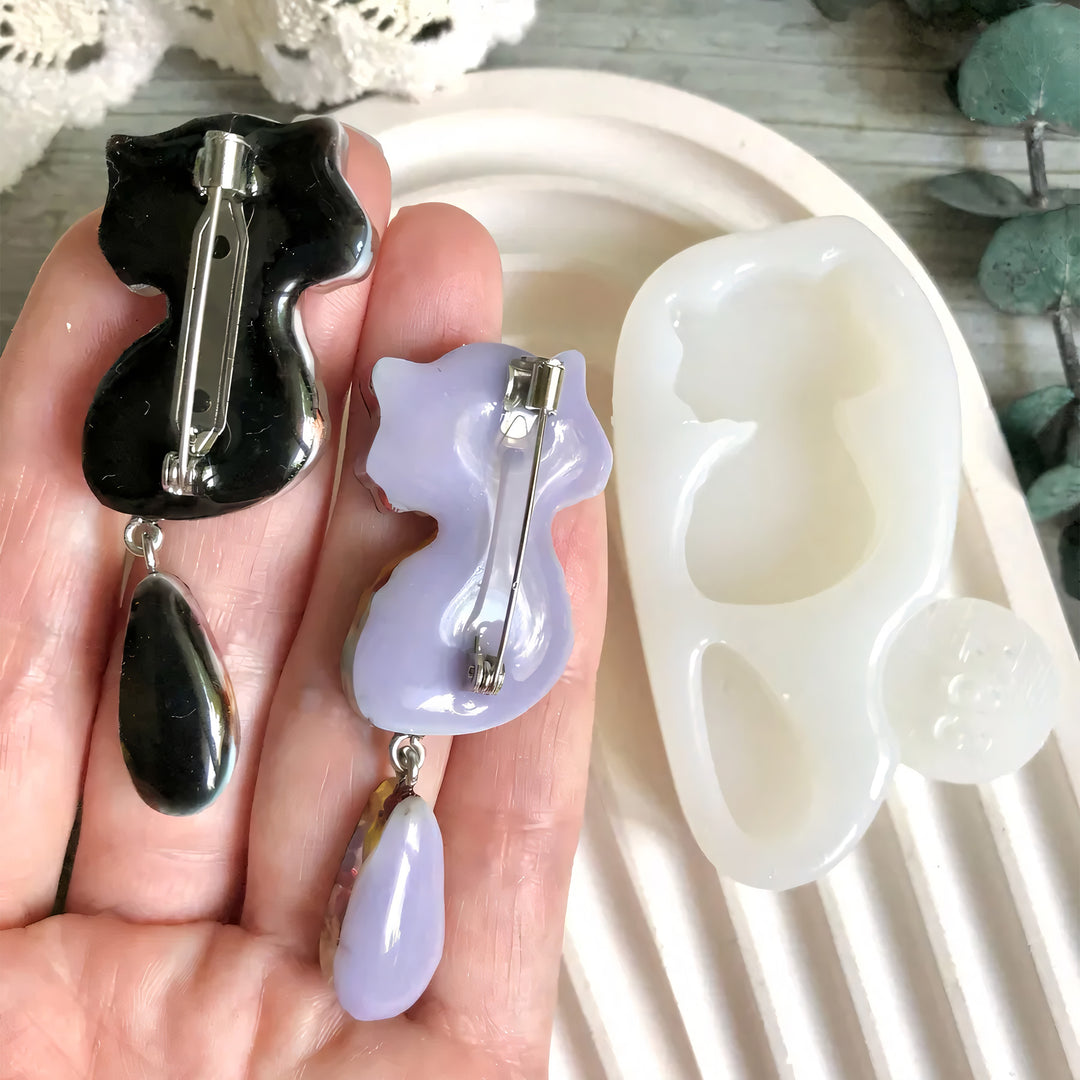 Glossy Kitten Brooch Silicone Mold, 5.5x2.5x0.7 cm