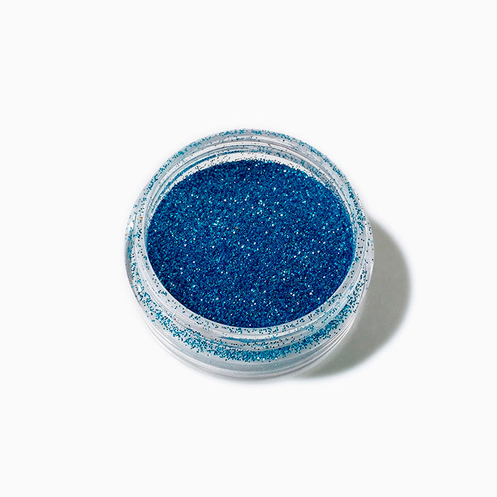 Polyester glitter blue 0.5mm in small clear jar, 5g for epoxy resin crafts and DIY decor
