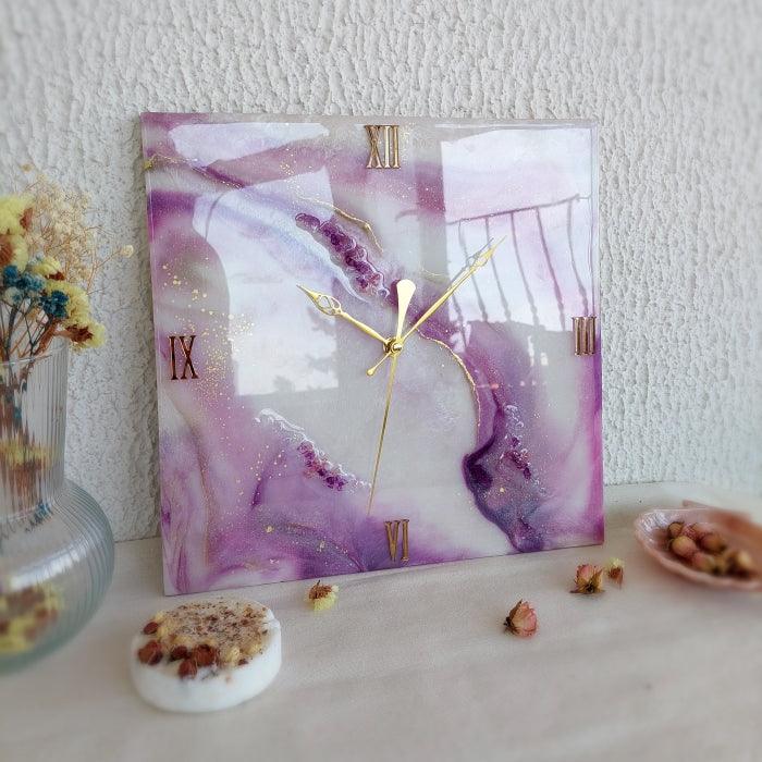 Pigment Paste Burgundy purple artwork on decorative clock face.