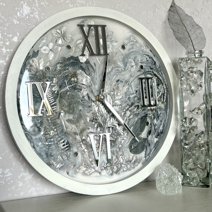 Pigment Paste Silver art piece with Roman numerals.