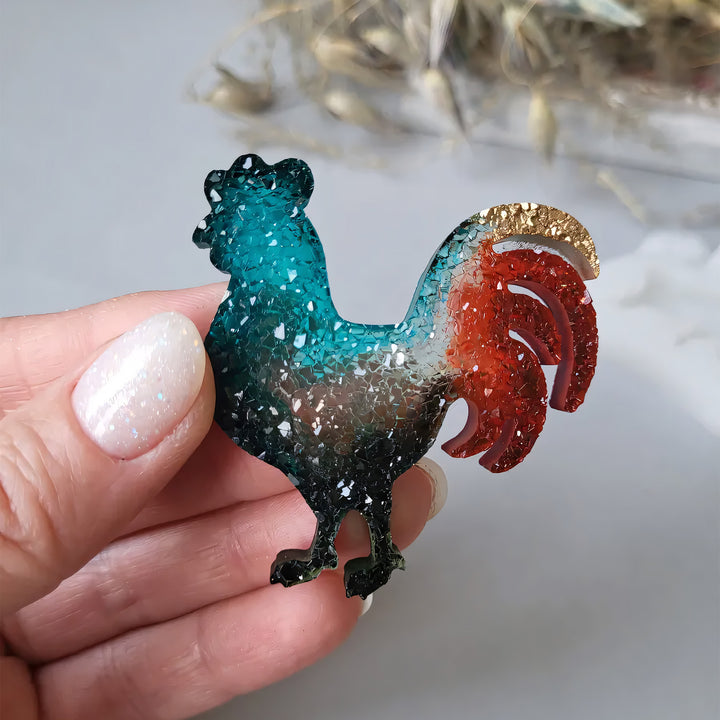Crystal Rooster Brooch Silicone Mold, 5.5x5x0.5 cm