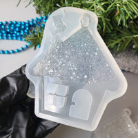 Semi-Crystal Christmas Cottage Ornament Silicone Mold, 8.5x7.5x0.5 cm