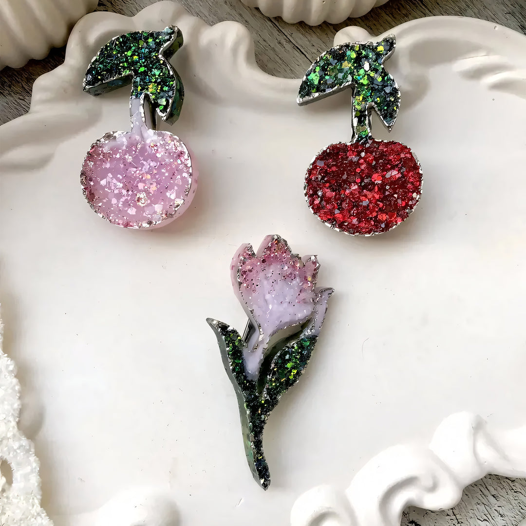 Crystal Cherry Brooch Silicone Mold, 5x3x0.5 cm
