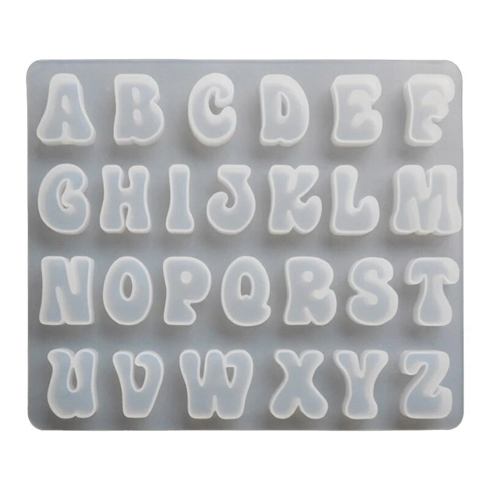 Silicone mold with alphabet letter shapes for resin crafts and decoration, 18x16.5 cm translucent flexible tray