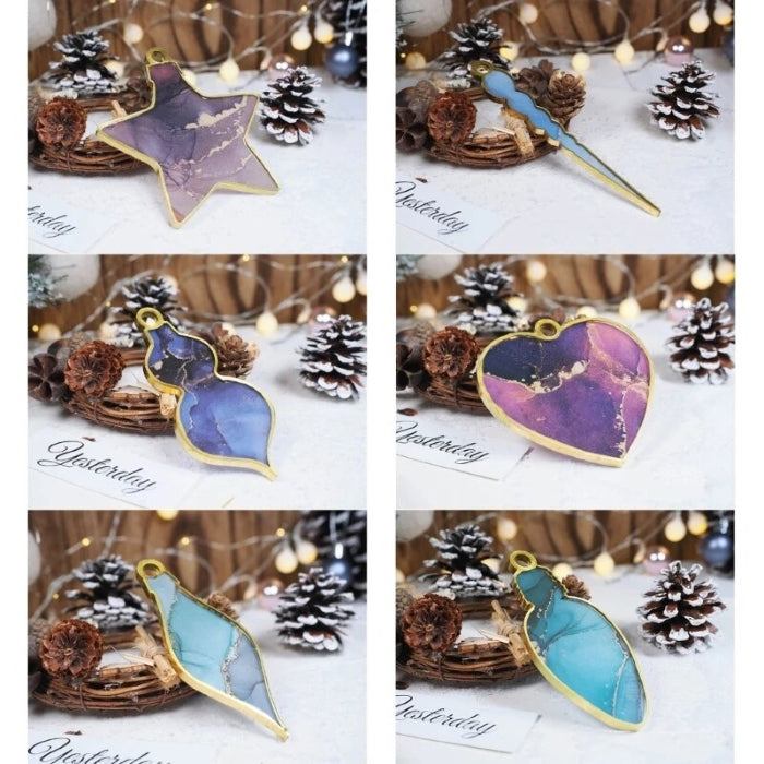 Molde de silicona para adornos de árbol de Navidad, incluyendo diseños de estrella y corazón, perfecto para la elaboración de resina y decoración festiva.