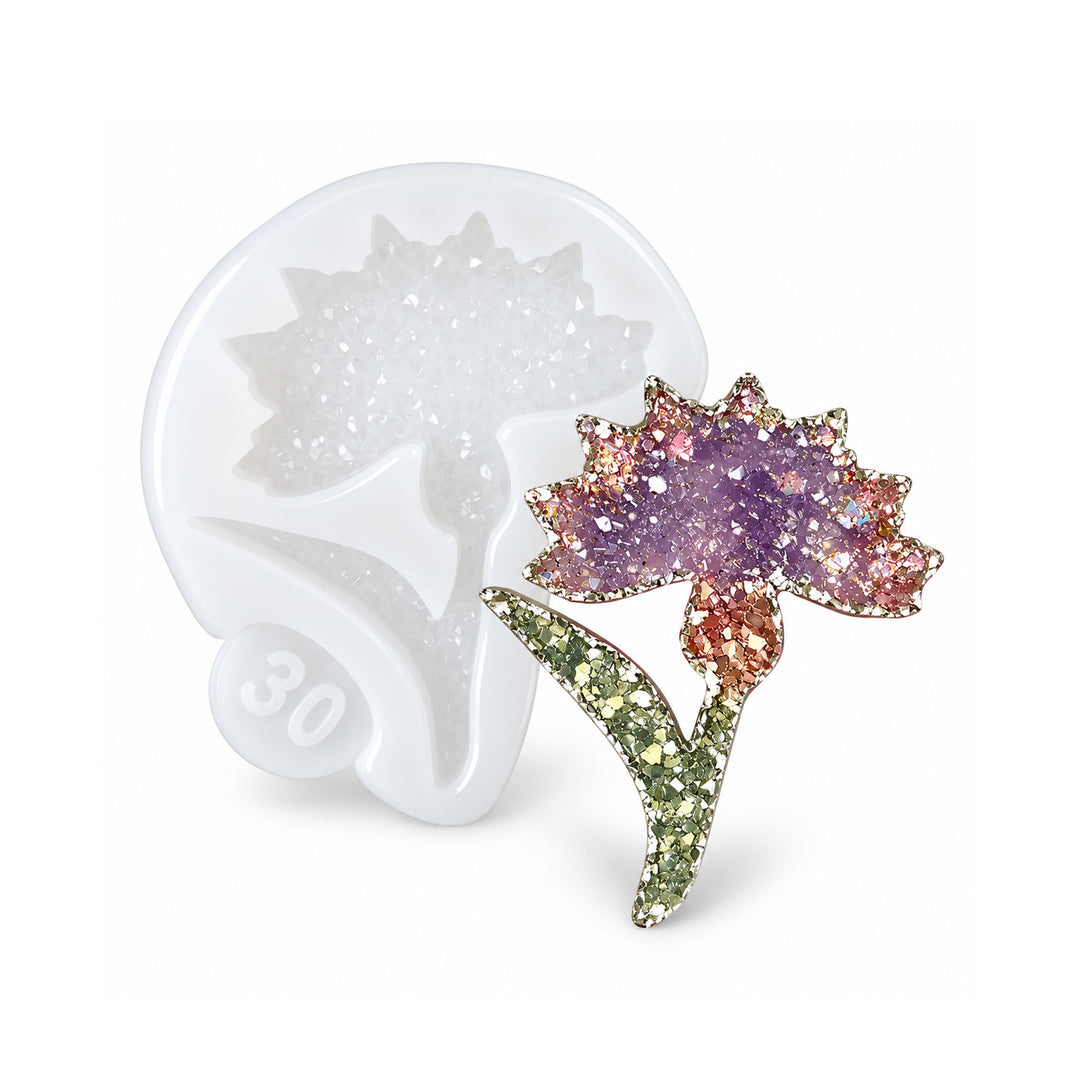 Artline premium cornflower brooch silicone mold with crystal finish, main product view, 5.3x4.3x0.5 cm