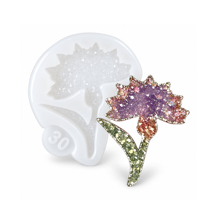 Artline premium cornflower brooch silicone mold with crystal finish, main product view, 5.3x4.3x0.5 cm