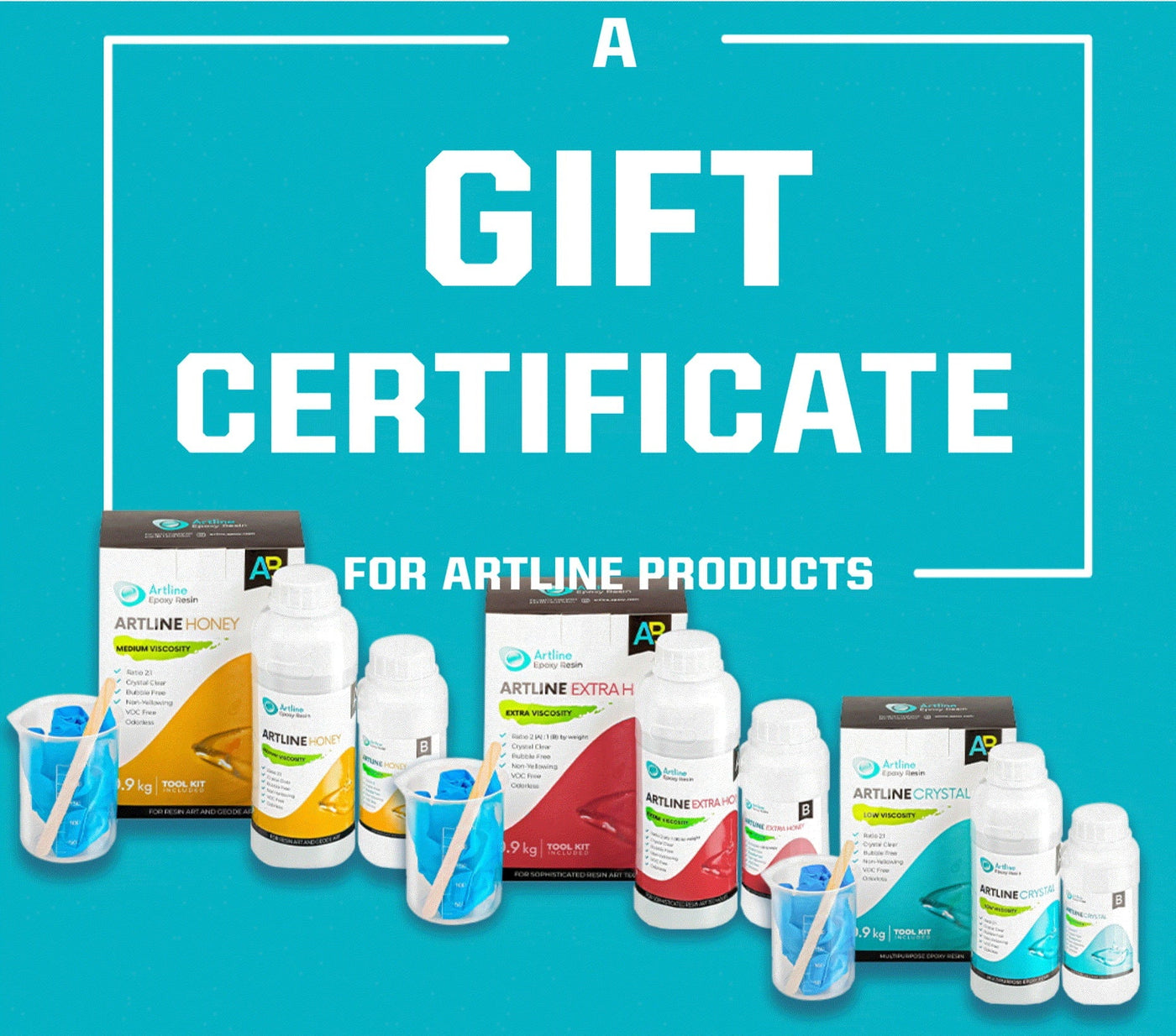 Artline Epoxy Resins Gift Card for creative purchases, ideal for artists and DIY enthusiasts.