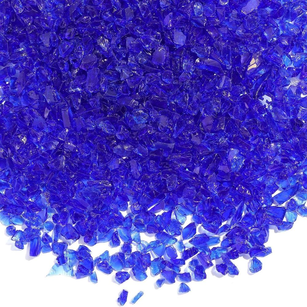Blue glass chips for crafting, 50g, 3-7mm size, ideal for resin projects and DIY crafts.