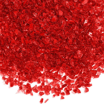 Red glass chips for craft, 50g, 3-7mm size, ideal for resin art and mosaic projects.