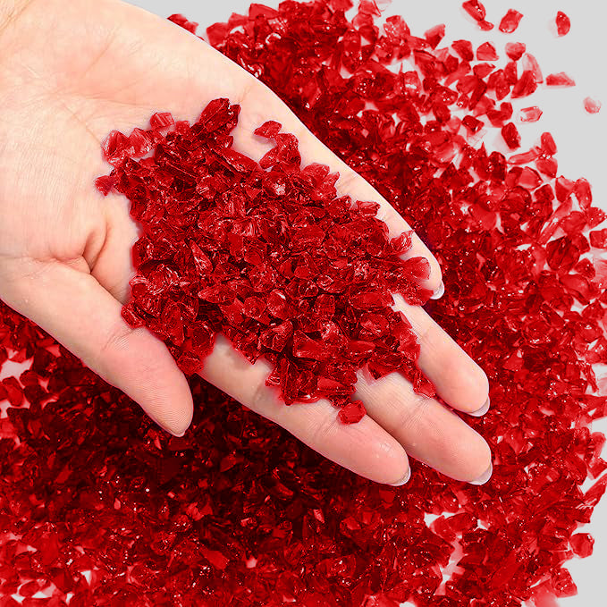 Glass chips for craft, 50g, 3-7mm, Red