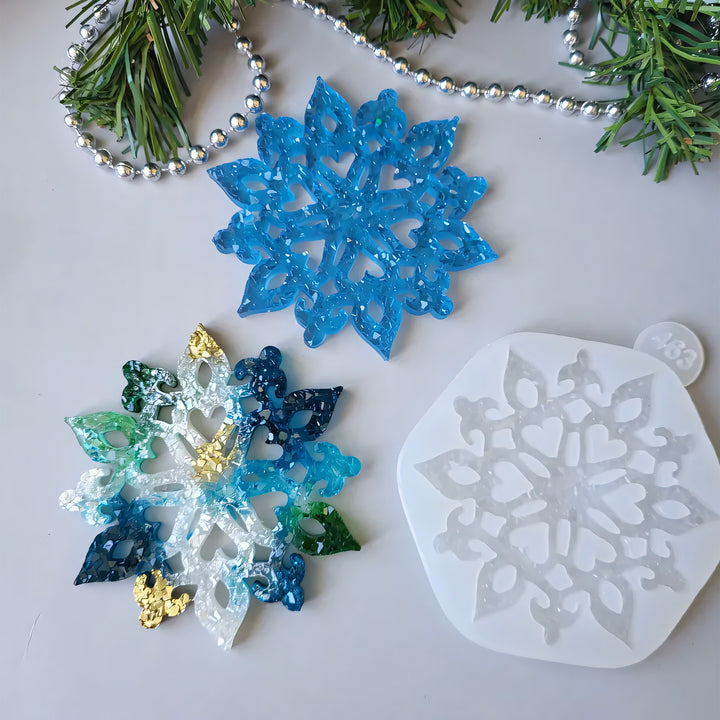 Crystal Snowflake Ornament 7 Silicone Mold, 9x8.3x0.5 cm