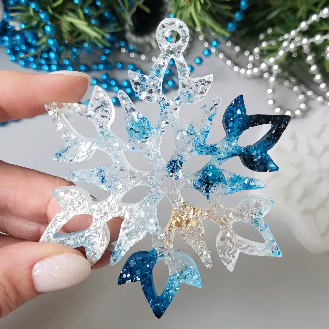Crystal Snowflake Ornament 4 Silicone Mold, 9x7.5x0.5 cm