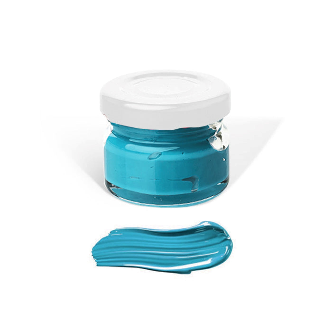 Jar of turquoise color pigment paste for resin art, made by Artline Epoxy Resin, 20 g