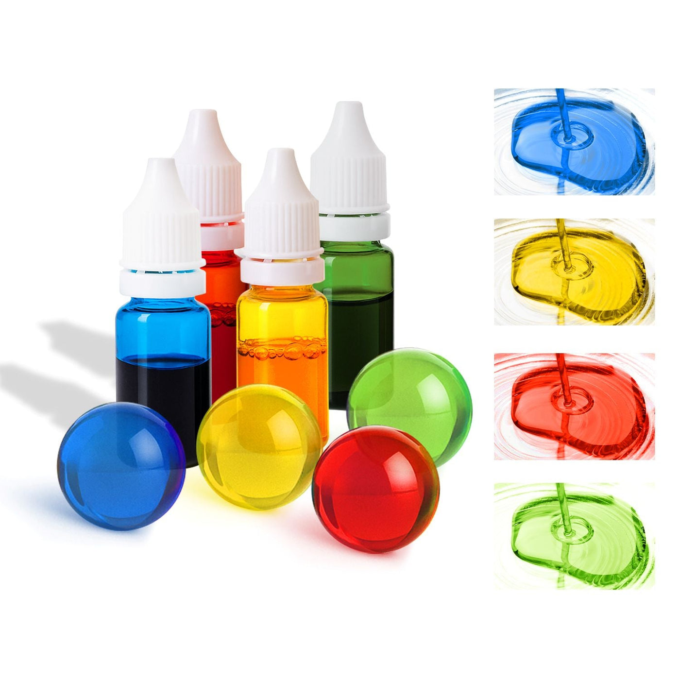 Rainbow Liquid Colorant Set, 4 vibrant colors, ideal for resin projects.