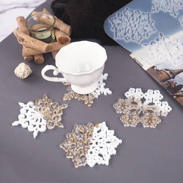 Molde de silicona para adornos de resina en forma de copo de nieve de árbol de Navidad DIY, 23x20.5 cm, diseño translúcido.
