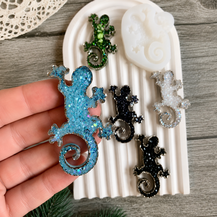 Crystal Lizard Brooch Silicone Mold, 5.5x3.8x0.5 cm