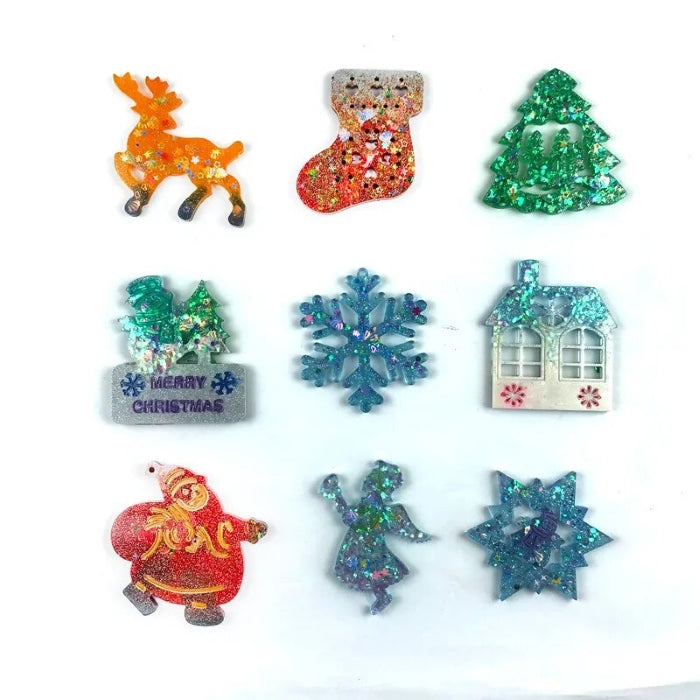 Silicone mold for Christmas ornaments, 9 pieces, 8.5 cm, featuring festive designs.