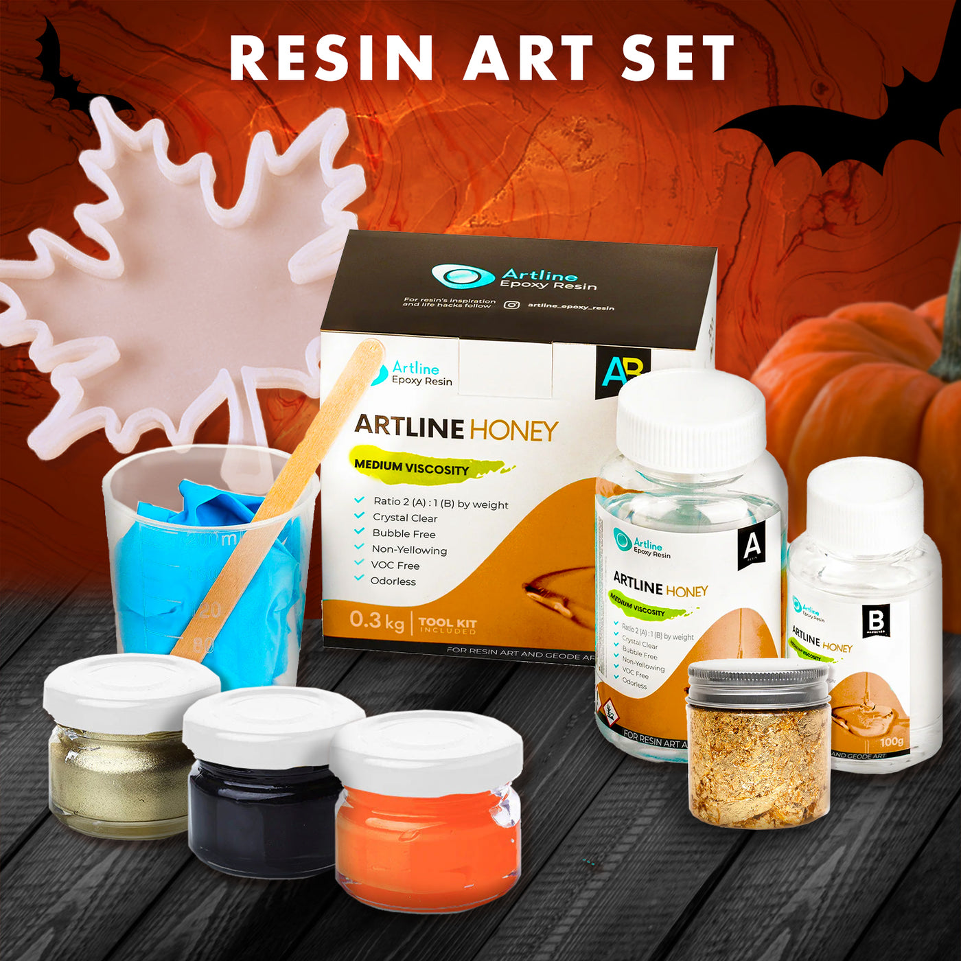 Artline Halloween Resin Craft Kit (Epoxy Resin Set, Silicone Mold, Pigment, Gilding Flakes)