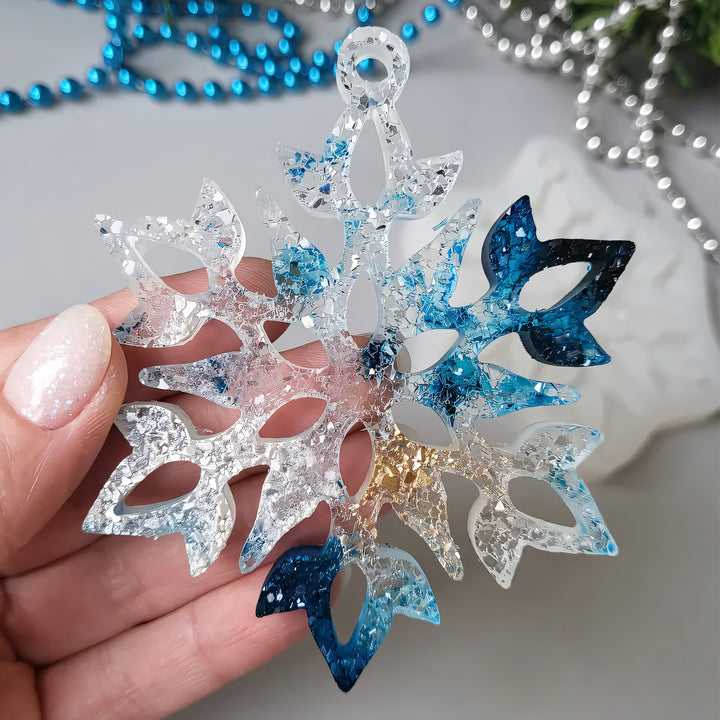 Crystal Snowflake Ornament 4 Silicone Mold, 9x7.5x0.5 cm