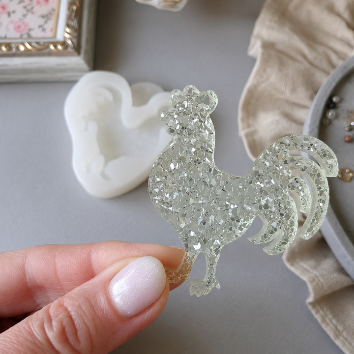 Crystal Rooster Brooch Silicone Mold, 5.5x5x0.5 cm
