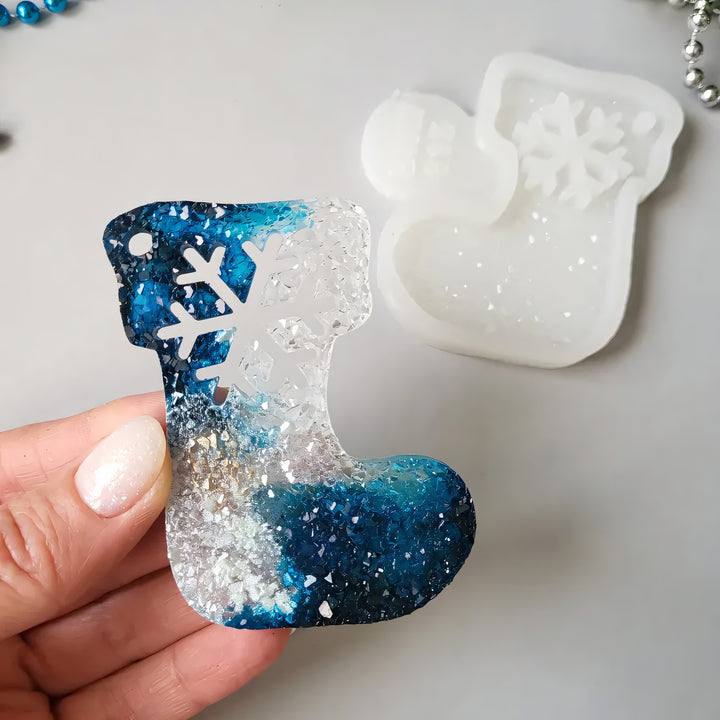 Crystal Christmas Stocking Ornament Silicone Mold, 7.5x6x0.5 cm