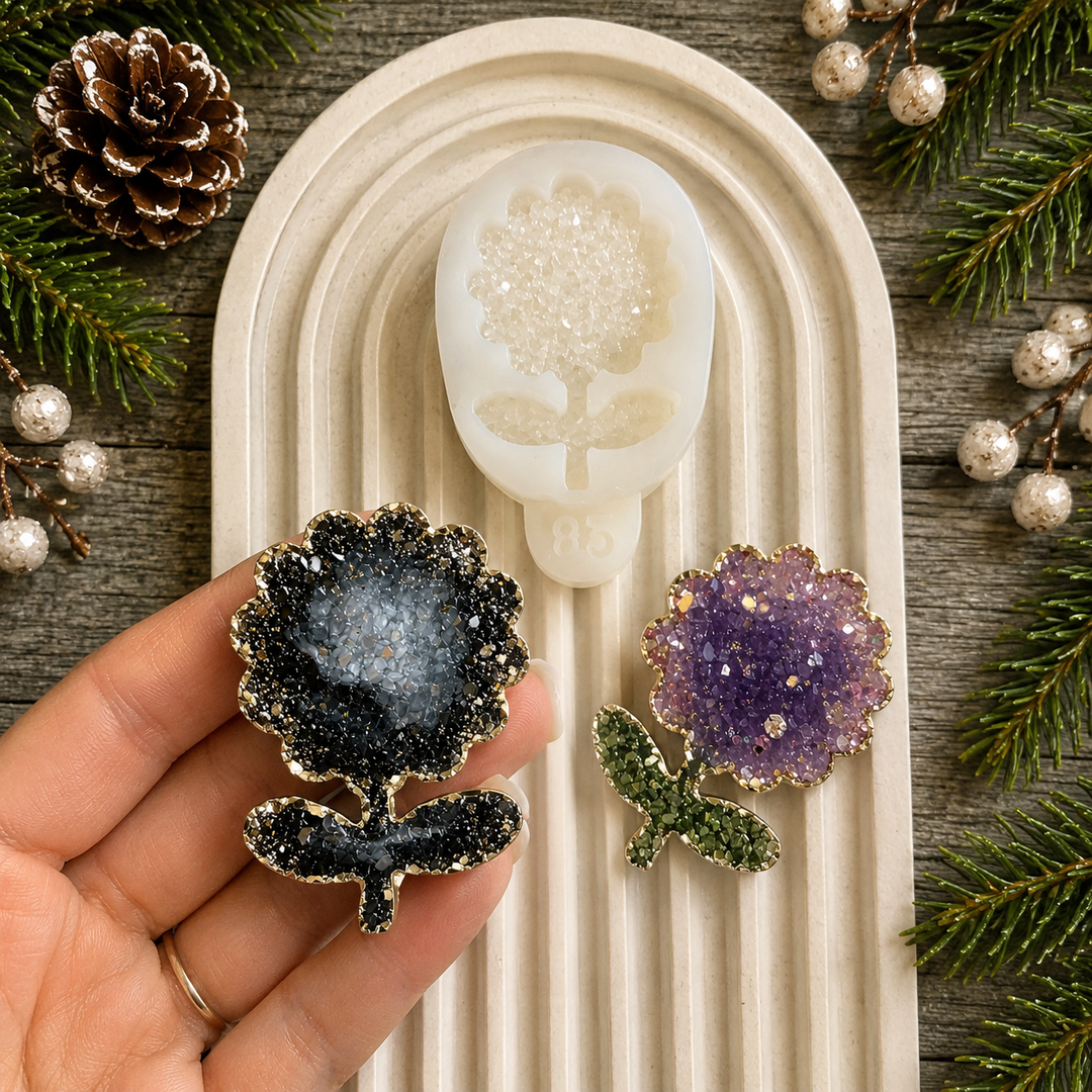 Crystal Flower Brooch Silicone Mold, 5x3.5x0.5 cm