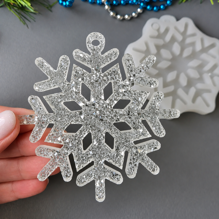 Crystal Snowflake Ornament 3 Silicone Mold, 9x9x0.5 cm