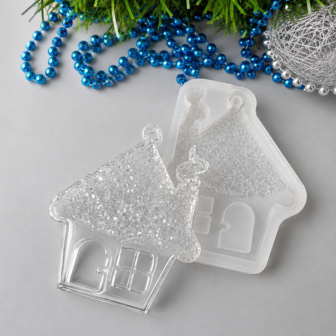 Semi-Crystal Christmas Cottage Ornament Silicone Mold, 8.5x7.5x0.5 cm