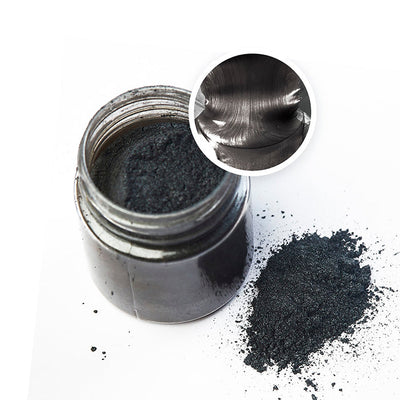 Metallic Pigment Powder Black in 20g jar for resin art, offering rich shimmering finish.