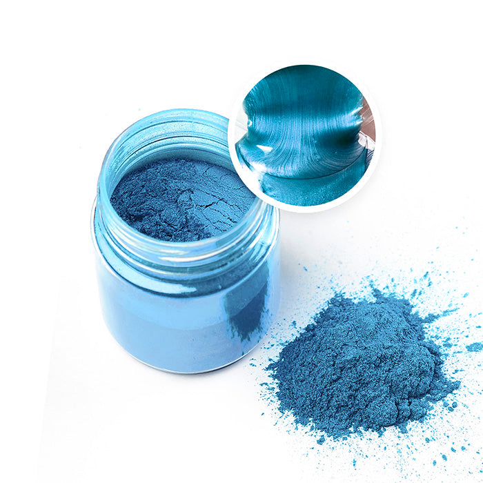 Metallic pigment powder light blue 20g jar with shimmering finish for resin art.