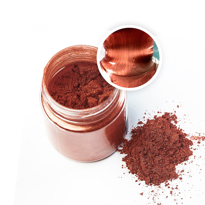 Metallic pigment powder in bronze, 20 g jar for resin art and crafts.