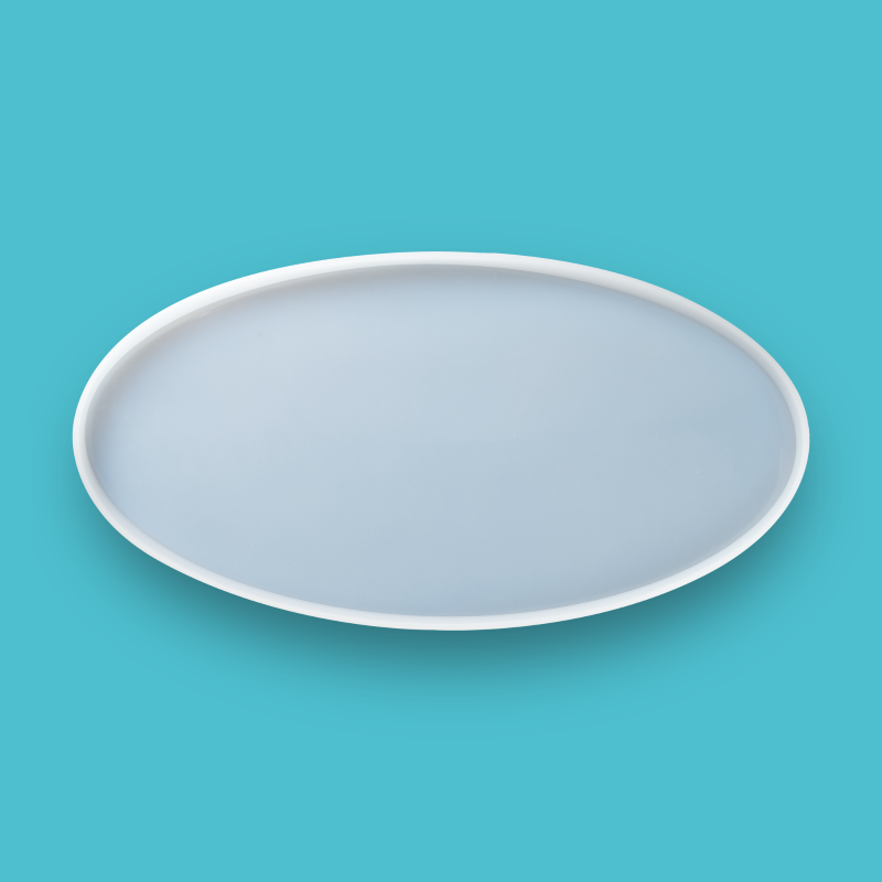 Oval silicone mold for resin casting, perfect for making trays and crafts, translucent, 36.5x18.8x1.8 cm.