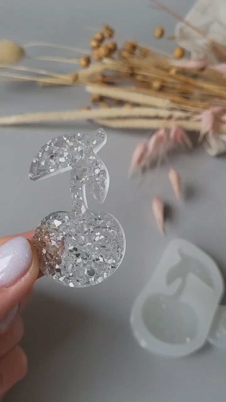 Crystal Cherry Brooch Silicone Mold, 5x3x0.5 cm