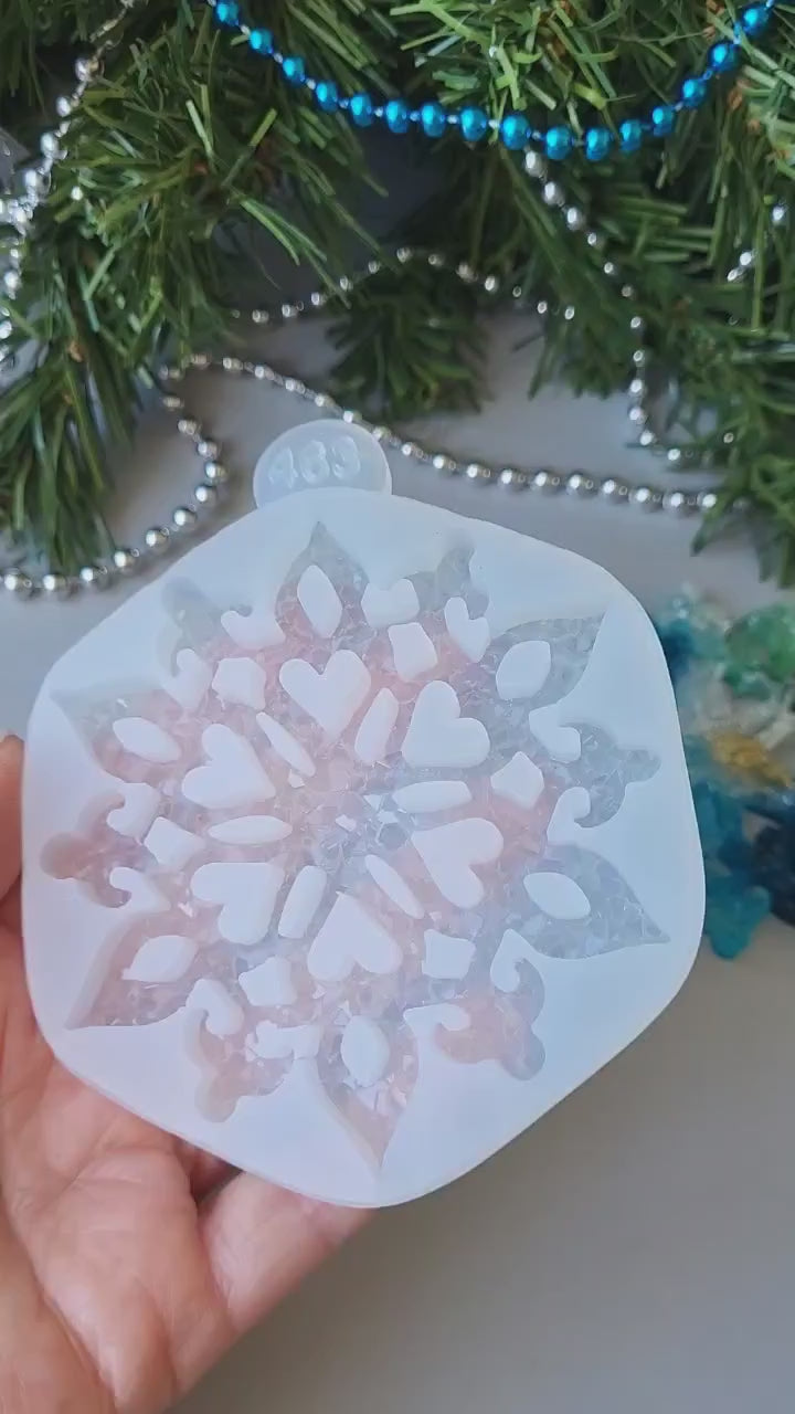 Crystal Snowflake Ornament 7 Silicone Mold, 9x8.3x0.5 cm