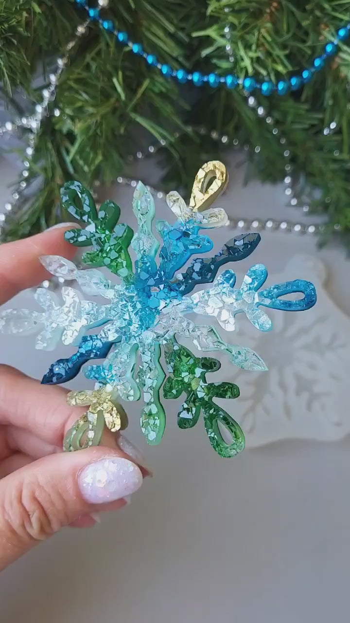 Crystal Snowflake Ornament 6 Silicone Mold, 9x9x0.5 cm
