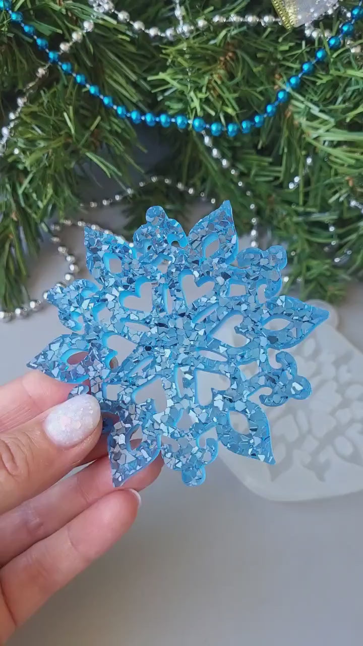 Crystal Snowflake Ornament 7 Silicone Mold, 9x8.3x0.5 cm
