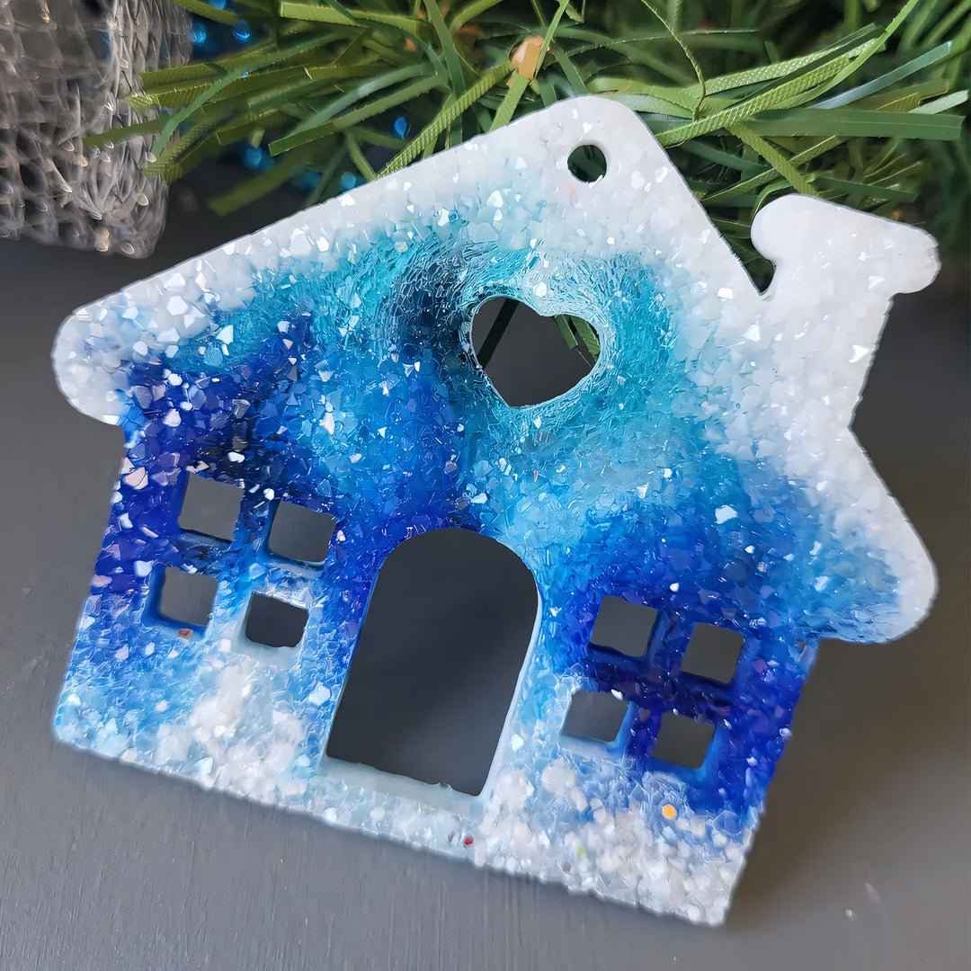 Crystal Christmas House Ornament Silicone Mold, 7x8x0.5 cm