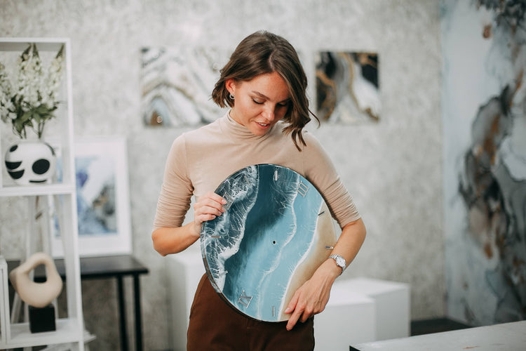 Female resin artist in her studio