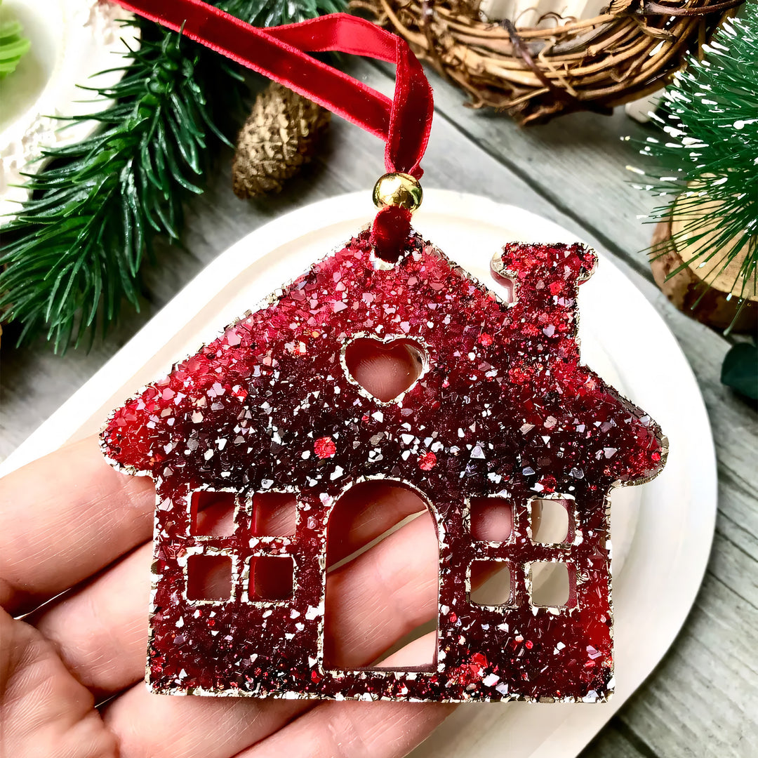 Crystal Christmas House Ornament Silicone Mold, 7x8x0.5 cm