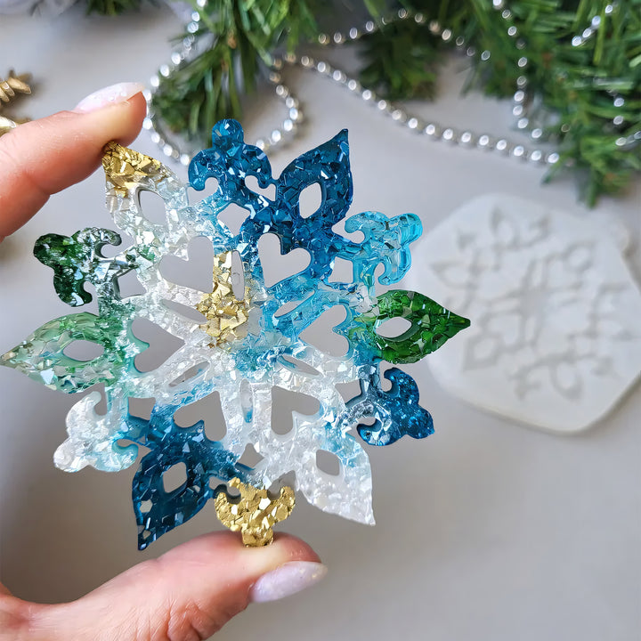 Crystal Snowflake Ornament 7 Silicone Mold, 9x8.3x0.5 cm