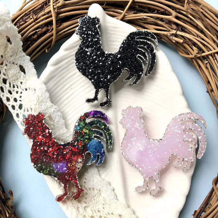 Crystal Rooster Brooch Silicone Mold, 5.5x5x0.5 cm